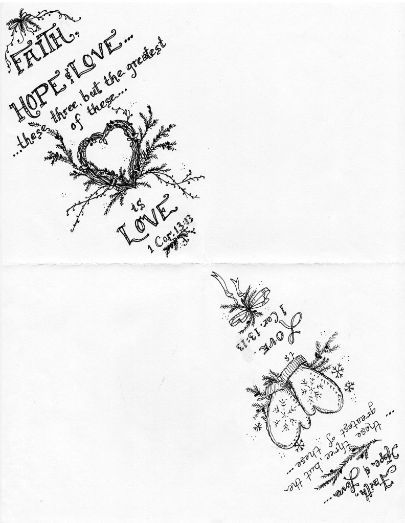 Faith, hope and love sketch for paper cones